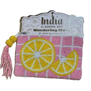 🩷💛 Made in India Wandering Moon pink &
yellow Lemon beaded travel pouch-NWT💛🩷